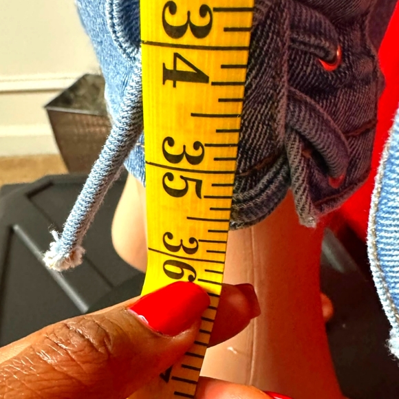 New (no tags) Denim Blue Pleated Stretch Skinny Jeans w/ankle Bow Design (S-M) - Picture 3 of 9